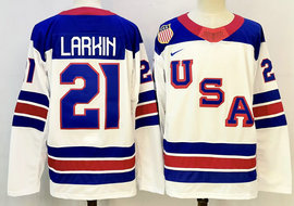Nike USA #21 Dylan Larkin White 2026 Stitched Jersey