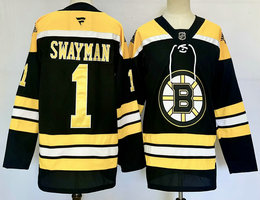 Fanatics Boston Bruins #1 Jeremy Swayman Black Throwback Authentic Stitched NHL Jersey