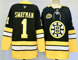 Fanatics Boston Bruins #1 Jeremy Swayman Black Classic 100th Authentic Stitched NHL Jersey