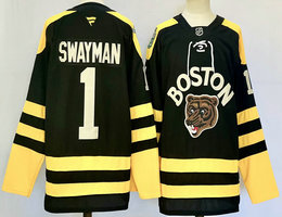 Fanatics Boston Bruins #1 Jeremy Swayman Black Classic Authentic Stitched NHL Jersey