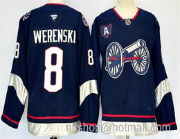 Fanatics Columbus Blue Jackets #8 Zach Werenski Navy 2024-25 With A Patch Stitched Hockey Jersey