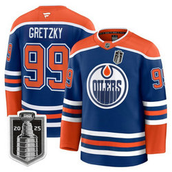Fanatics Edmonton Oilers #99 Wayne Gretzky Royal Blue 2025 Stanley Cup Final patch jersey