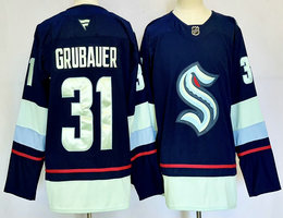 Fanatics Seattle Kraken #31 Philipp Grubauer Navy C patch Authentic Stitched NHL Jersey