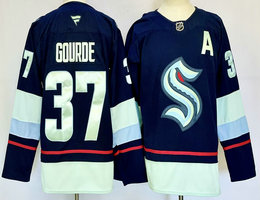 Fanatics Seattle Kraken #37 Yanni Gourde Navy C patch Authentic Stitched NHL Jersey