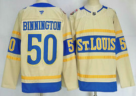 Fever St. Louis Blues #50 Jordan Binnington Cream 2025 Winter Classic Authentic Stitched NHL Jersey