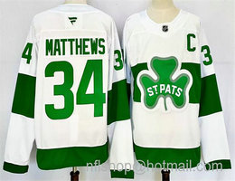 Fanatics Toronto Maple Leafs #34 Auston Matthews White Green 2024-25 With C Patch Stitched Jersey