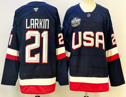 Fanatics USA #21 Dylan Larkin Navy 2025 4 Nations Face-Off Stitched Jersey