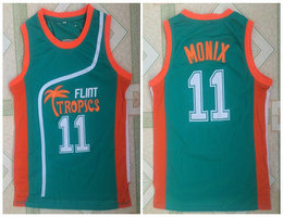 Flint Tropics #11 Ed Monix Green Semi Pro Movie Stitched Basketball Jersey