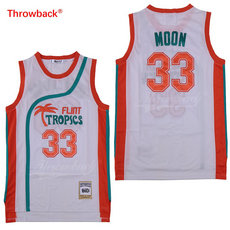 Flint Tropics #33 Jackie Moon Movie White Throwback Authentic Sitched Basketball jersey