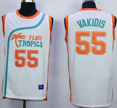 Flint Tropics #55 Vakidis Semi Pro Movie White Basketball Jersey