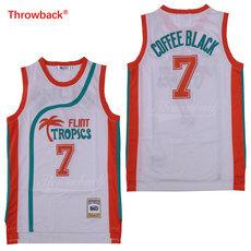 Flint Tropics #7 Coffe Black Movie White Throwback Authentic Sitched Basketball jersey