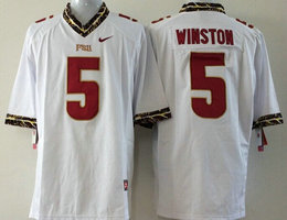 Florida State Seminoles #5 Jameis Winston White Authentic Stitched NCAA Jerseys