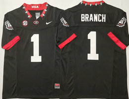 Georgia Bulldogs #1 Zachariah Branch Black Sleeve with patch NCAA Stitched Jersey