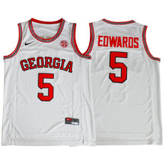 Georgia Bulldogs #5 Anthony Edwards White Red number Basketball NCAA jersey