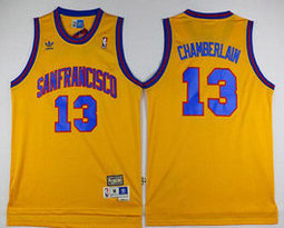 Golden State Warriors #13 Wilt Chamberlain Yellow Hardwood Classics Authentic Stitched NBA Jersey