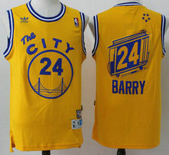 Golden State Warriors #24 Rick Barry Gold Throwback Hardwood Classics The City Classic Edition With Advertising patch Jersey