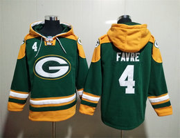 Green Bay Packers #4 Brett Favre Green All Stitched Hooded Sweatshirt