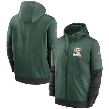 Green Bay Packers Nike Green Sideline Impact Lockup Performance Full-Zip Hoodie