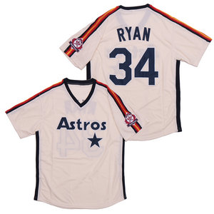 Houston Astros #34 Nolan Ryan Cream Pullover Throwback Baseball Jersey