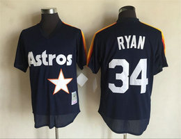 Houston Astros #34 Nolan Ryan Navy Blue BP Pullover Throwback Stitched MLB Jersey 1