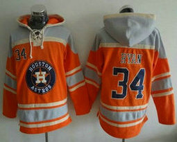 Houston Astros #34 Nolan Ryan Orange Authentic Stitched MLB Hoodie