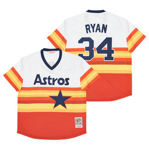 Houston Astros #34 Nolan Ryan Rainbow Pullover Throwback Baseball Jersey