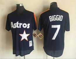 Houston Astros #7 Craig Biggio Navy Blue BP Pullover Throwback Authentic Stitched MLB Jersey 1
