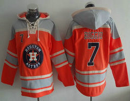 Houston Astros #7 Craig Biggio Orange Authentic Stitched MLB Hoodie
