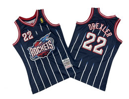 Houston Rockets #22 Clyde Drexler Navy 96-97 Hardwood Classic Authentic Stitched NBA Jersey