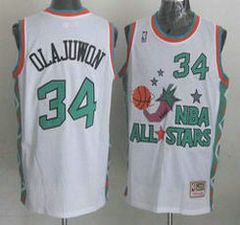 Houston Rockets #34 Hakeem Olajuwon Throwback White 1996 All Star Authentic Stitched NBA jersey
