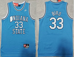 Indiana State Sycamores #33 Larry Bird Blue College Basketball stitched Jerseys