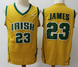 Irish High School #23 Lebron James Yellow College Basketball stitched Jersey
