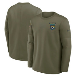 Jacksonville Jaguars Olive 2025 Salute To Service Sideline Coaches Therma-FIT Long Sleeve Shirt