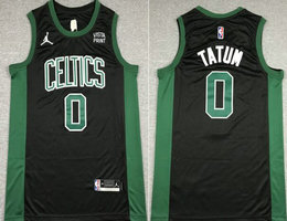 Jordan Boston Celtics #0 Jayson Tatum Black 75th anniversary With Advertising Authentic Stitched NBA Jersey