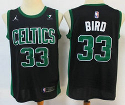 Jordan Boston Celtics #33 Larry Bird Black Advertising patch Game Authentic Stitched NBA Jersey