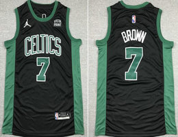 Jordan Boston Celtics #7 Jaylen Brown Black 75th anniversary With Advertising Authentic Stitched NBA Jersey