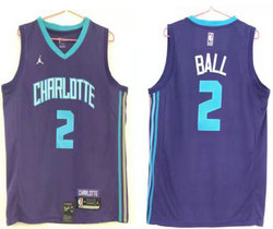 Jordan Charlotte Hornets #2 LaMelo Ball Purple 20-21 Authentic Stitched NBA Jersey