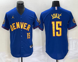 Jordan Denver Nuggets #15 Nikola Jokic Blue Joint Gold 15 Authentic Stitched NBA Jersey