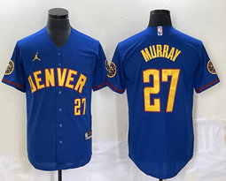 Jordan Denver Nuggets #27 Jamal Murray Blue Joint Gold 27 in front Authentic Stitched NBA Jersey