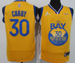 Jordan Golden State Warriors #30 Stephen Curry Gold 75th anniversary With Advertising Authentic Stitched NBA jersey