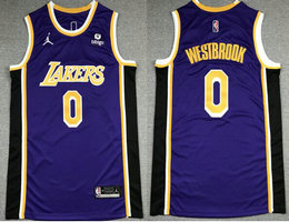 Jordan Los Angeles Lakers #0 Russell Westbrook Purple 75th anniversary With Advertising Authentic Stitched NBA Jersey