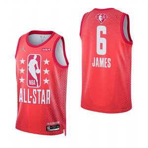Jordan Los Angeles Lakers #6 Lebron James Red 2022 All Star 75th anniversary Authentic Stitched NBA Jersey