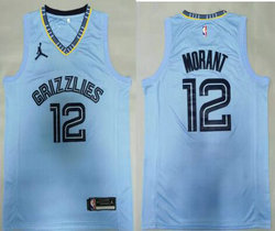 Jordan Memphis Grizzlies #12 Ja Morant Light Blue Game Authentic Stitched NBA Jersey