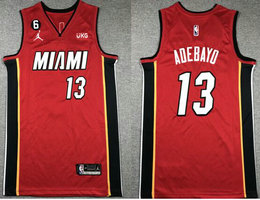 Jordan Miami Heat #13 Edrice Adebayo Red 6 patch With Advertising Authentic Stitched NBA Jersey