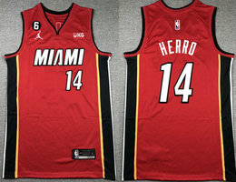 Jordan Miami Heat #14 Tyler Herro Red 6 patch With Advertising Authentic Stitched NBA Jersey