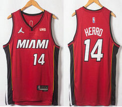 Jordan Miami Heat #14 Tyler Herro Red 75th anniversary With Advertising Authentic Stitched NBA Jersey