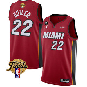 Jordan Miami Heat #22 Jimmy Butler Red 2023 Finals 6 patch With Advertising Authentic Stitched NBA Jersey