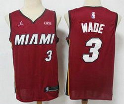 Jordan Miami Heat #3 Dwyane Wade Red 2021 With Advertising Authentic Stitched NBA Jersey
