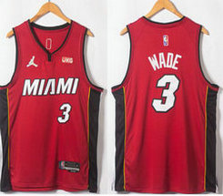 Jordan Miami Heat #3 Dwyane Wade Red 75th anniversary With Advertising Authentic Stitched NBA Jersey