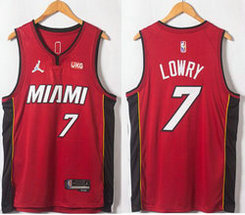 Jordan Miami Heat #7 Kyle Lowry Red 75th anniversary With Advertising Authentic Stitched NBA Jersey